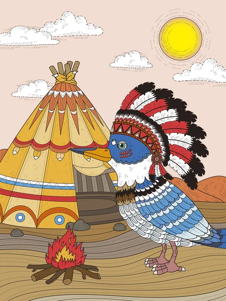 Ινδική πουλί ενηλίκων χρωματισμός σελίδα — Διανυσματικό Αρχείο