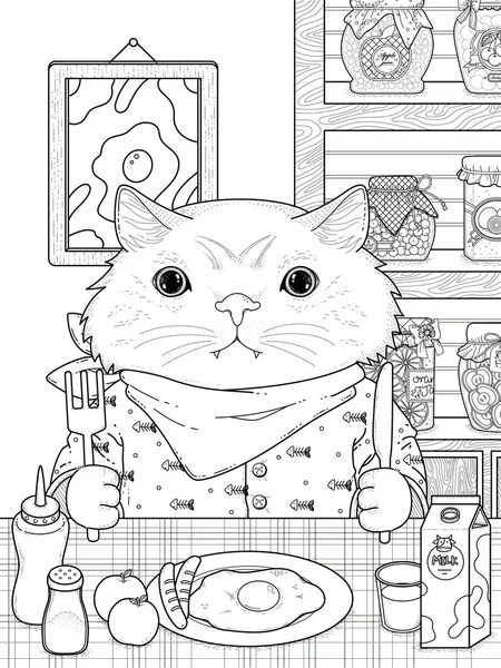 Adorável kitty colorir página — Vetor de Stock