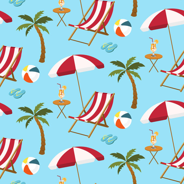Seamless pattern of beach settings