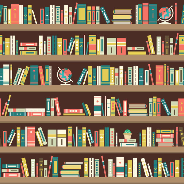 Library bookshelves in flat design