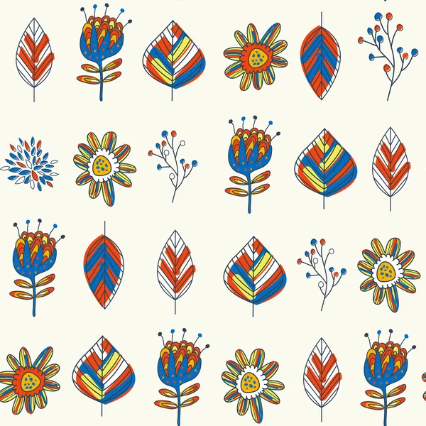 Kleurrijke bloemen en bladeren patroon — Stockvector