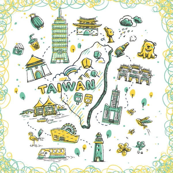 Mapa de viajes de Taiwán — Vector de stock