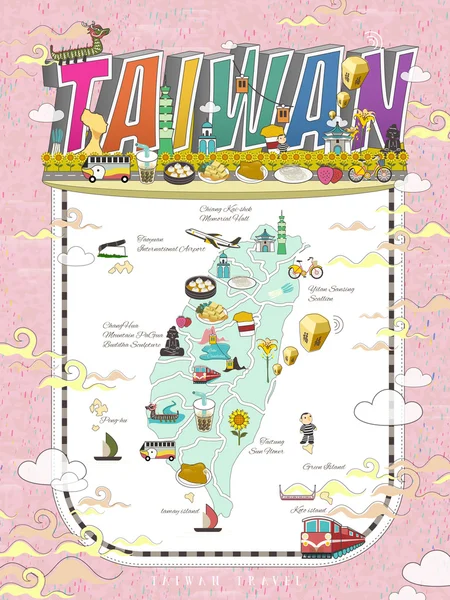 Taiwan mapa de viagem —  Vetores de Stock