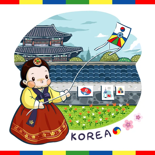 Poster Korea yang menggemaskan - Stok Vektor