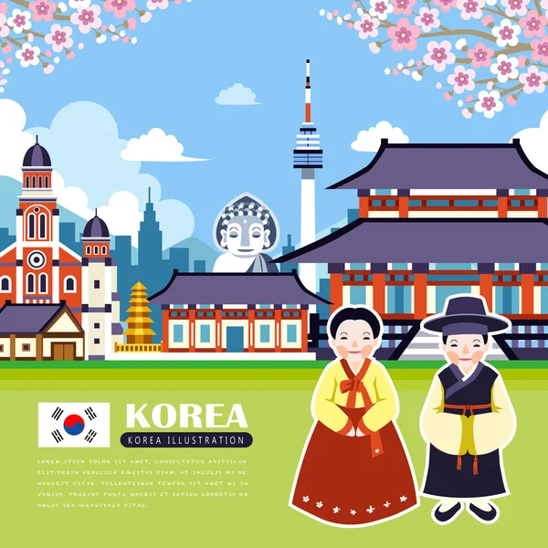 Корея подорожі плакат — стоковий вектор