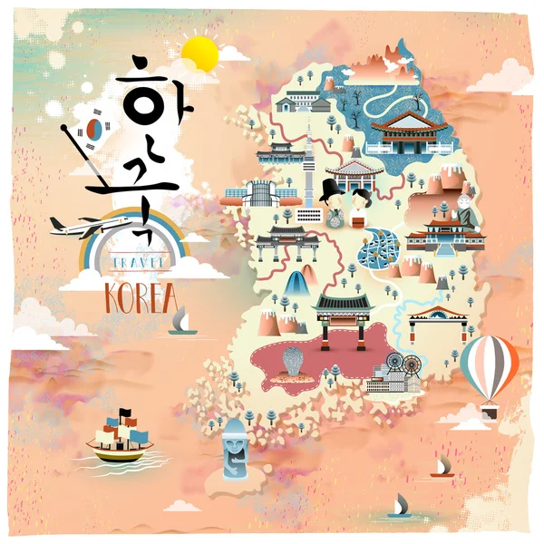 Coreia mapa de viagem design —  Vetores de Stock