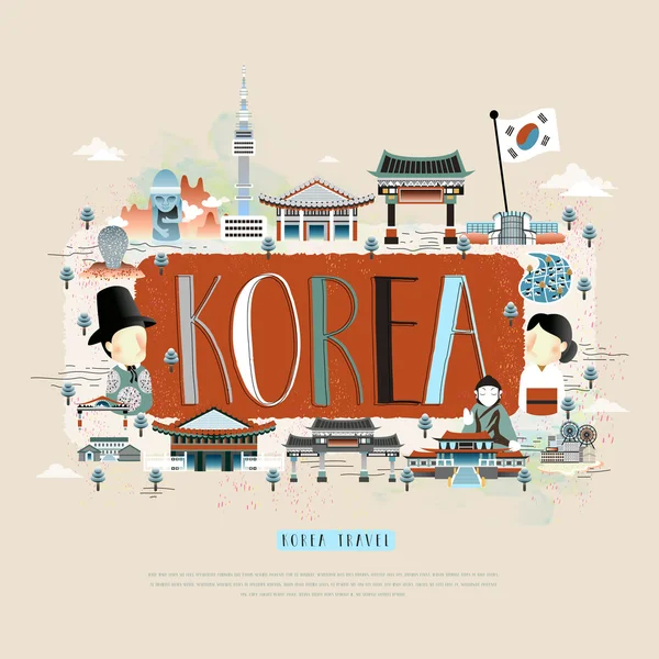 Poster perjalanan Korea - Stok Vektor