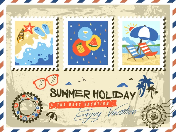 Zomer elementen stempel — Stockvector