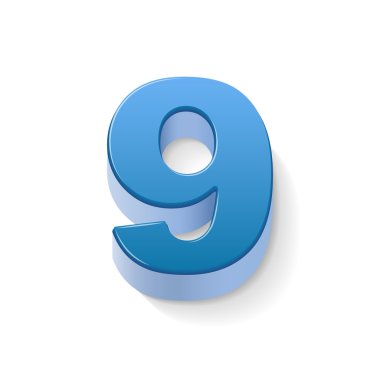 3D parlak mavi sayı 9