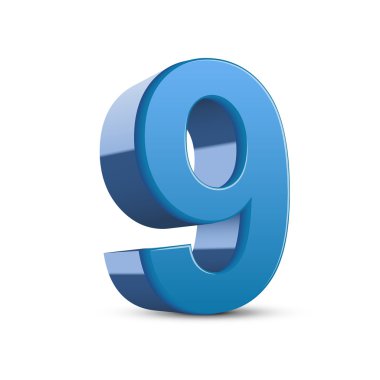 3D parlak mavi sayı 9