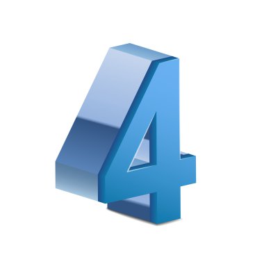 3D parlak mavi sayı 4 