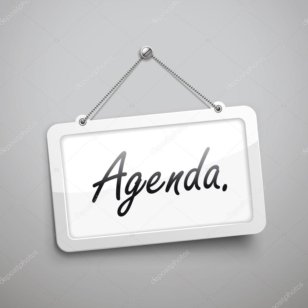 agenda hanging sign