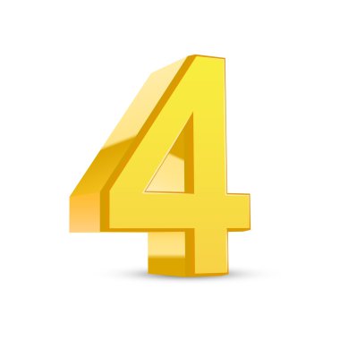 3D parlak sarı sayı 4 