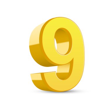 3D parlak sarı sayı 9