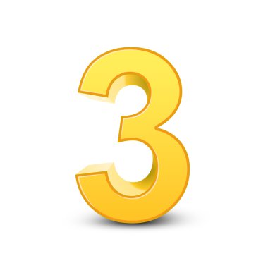 3D parlak sarı sayı 3 