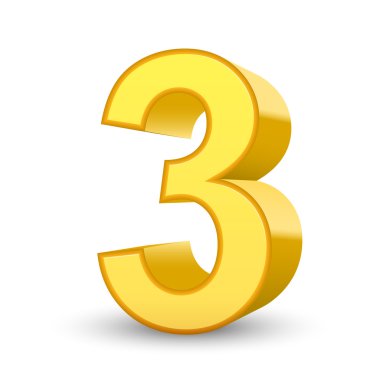 3D parlak sarı sayı 3 