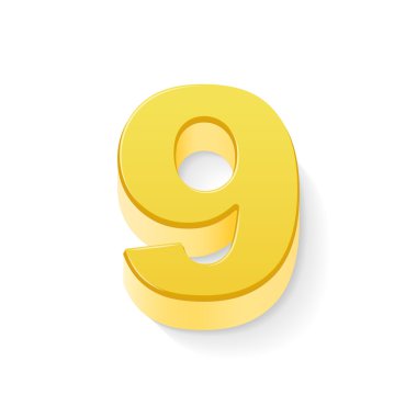 3D parlak sarı sayı 9