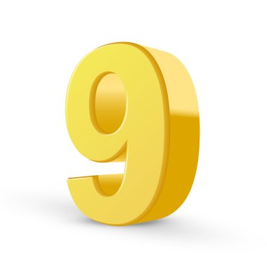 3D parlak sarı sayı 9