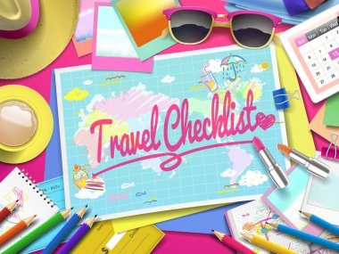 Travel Checklist on map clipart