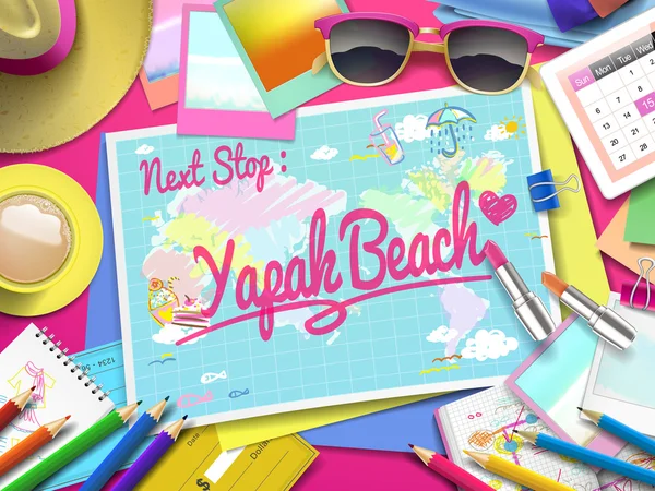 Yapak Beach sulla mappa — Vettoriale Stock