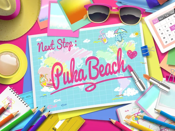 Puka Beach på karta — Stock vektor