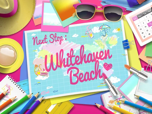 Praia de Whitehaven no mapa —  Vetores de Stock