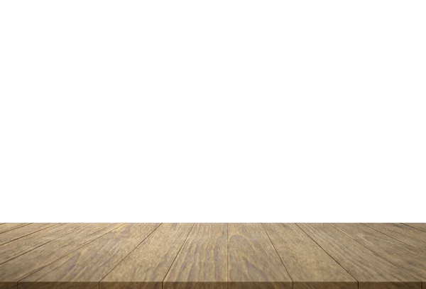 Dřevěný stůl a bílé pozadí — Stock fotografie