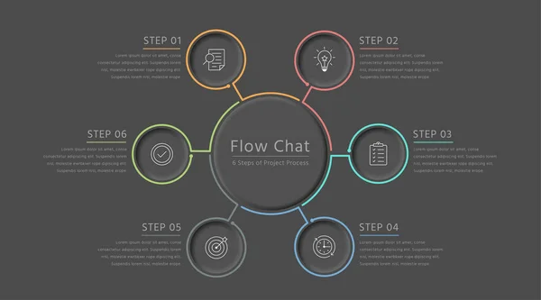 Plantilla Gráfico Circular Con Pasos Del Proceso Proyecto Fondo Gris — Vector de stock