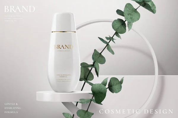 Creme Cosmético Hidratação Palco Branco Com Planta Ilustração Modelo Anúncios — Vetor de Stock