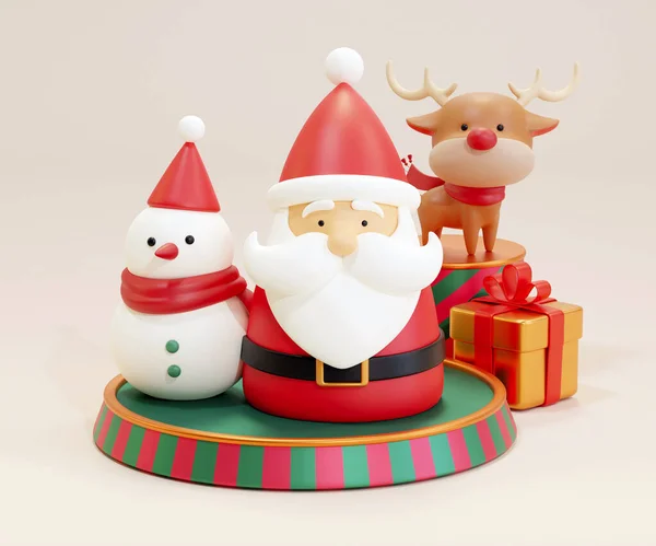 Weihnachten Spielzeugfigurendisplay Illustration Von Weihnachtsfiguren Wie Weihnachtsmann Schneemann Und Rentierminiatur — Stockfoto