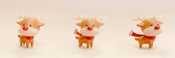 Niedliche Weihnachten Rentier Figur Illustration Des Weihnachtshirsches Mit Rotem Schalldämpfer — Stockfoto