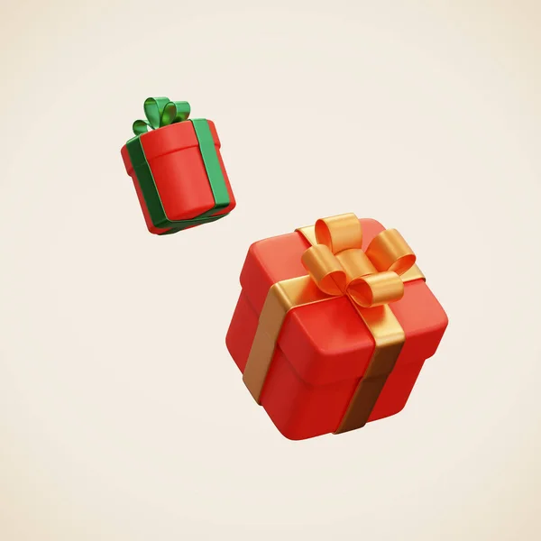 Christmas Gift Boxes Illustration Wrapped Red Presents Floating Empty Background — ストック写真