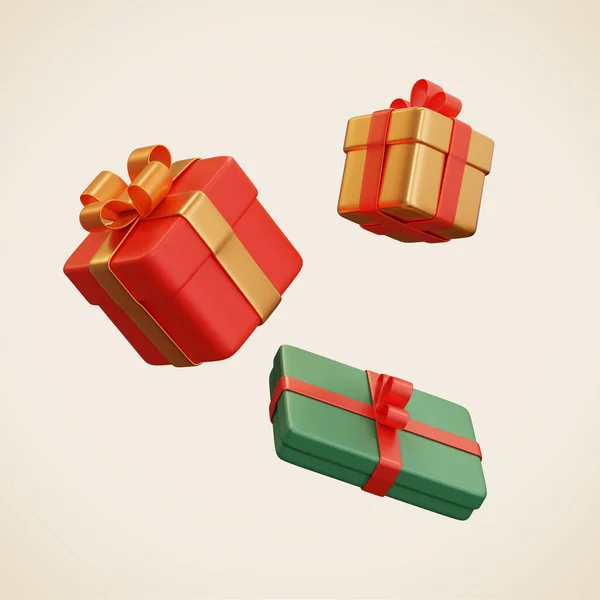 Christmas Gift Boxes Illustration Wrapped Presents Floating Empty Background — ストック写真