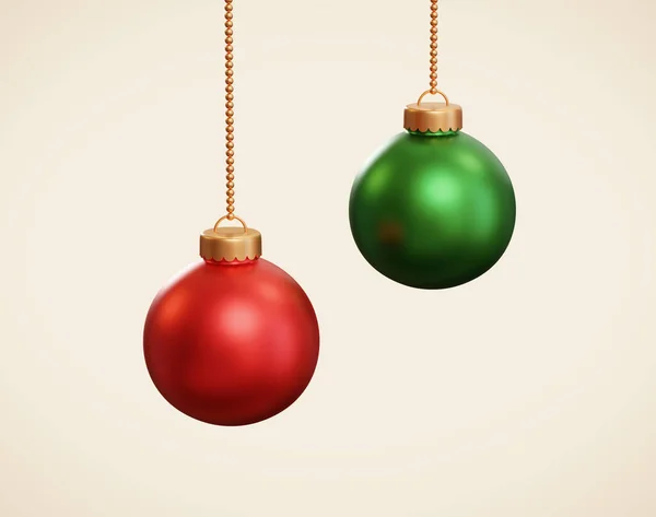 Wiszące Ozdoby Świąteczne Kulki Ilustracja Czerwone Zielone Kulki Złotymi Metalowymi — Zdjęcie stockowe
