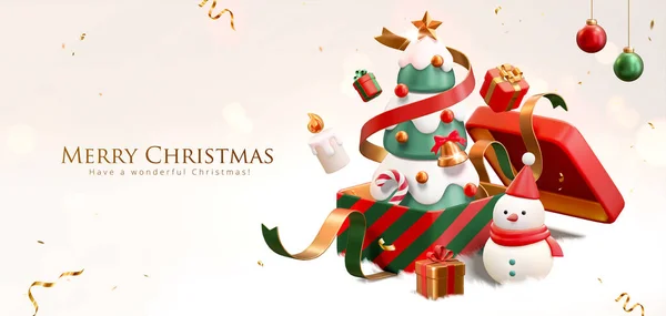 Banner Navidad Árbol Navidad Caja Regalo Con Adorno Navidad Alrededor — Archivo Imágenes Vectoriales