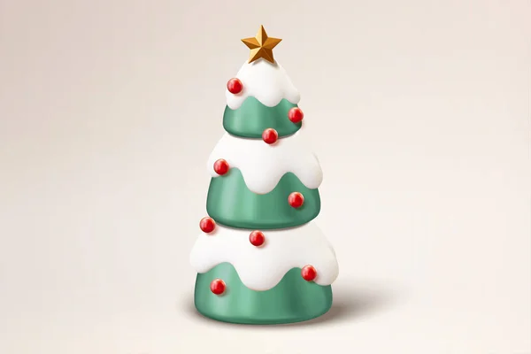 Decorado Árbol Navidad Ilustración Del Árbol Navidad Cubierto Nieve Adornos — Vector de stock