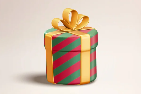 Ingepakt Kerstcadeau Illustratie Van Groene Rode Cilindrische Geschenkdoos Met Gouden — Stockvector