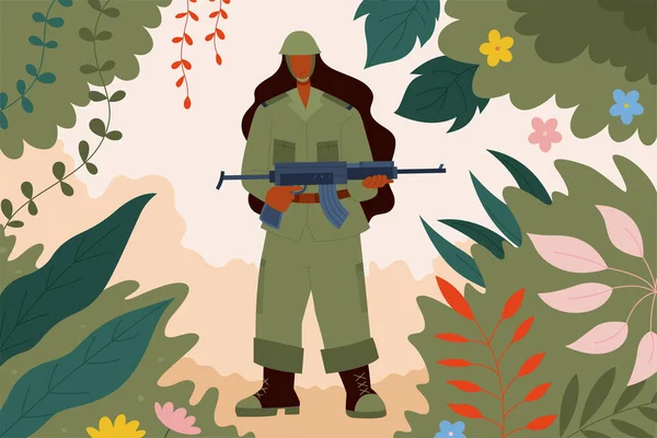 Ženská Pozemní Jednotka Práci Plochý Styl Ilustrace Ženy Vojenském Maskovacím — Stockový vektor