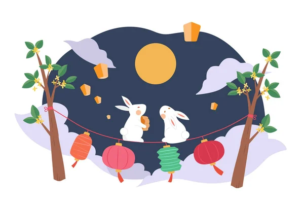 Design Festival Automne Illustration Plate Lapins Jade Assis Sur Une — Image vectorielle