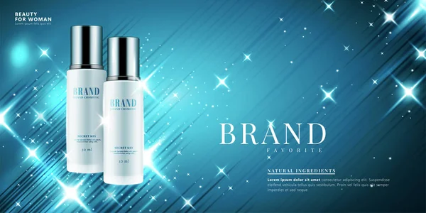 Anuncios Productos Cosméticos Con Efecto Brillante Azul Ilustración — Vector de stock