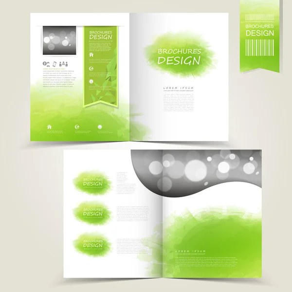 Grüne Vorlage für Werbebroschüre mit grünem Aquarell sp — Stockvektor