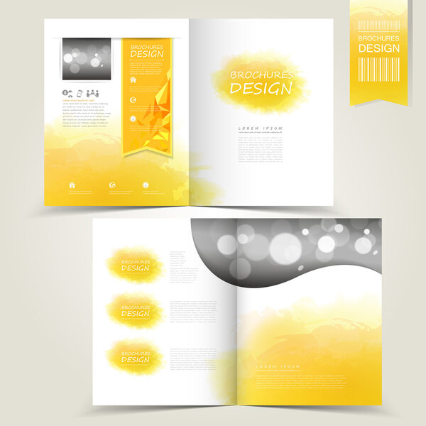 yellow template for advertising brochure with yellow watercolor 