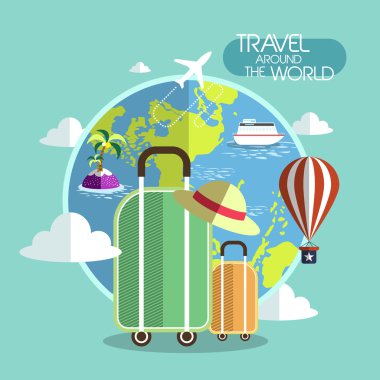 flat design for travel around the world concept clipart