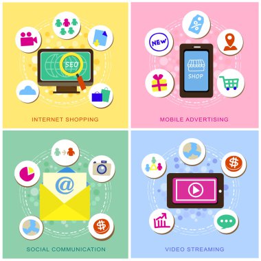 e-ticaret simgeler kümesi için düz tasarım 