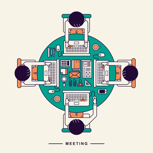 Concepto de diseño plano para la reunión de mesa redonda — Vector de stock