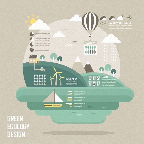 Platte ontwerpconcept voor groene ecologie — Stockvector