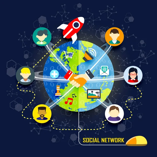 Design piatto per il concetto di social network — Vettoriale Stock