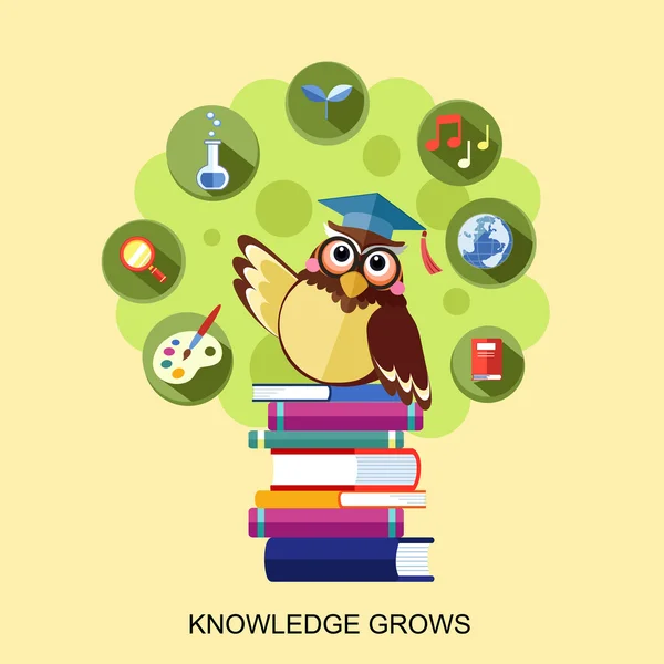 Flat design for knowledge grows concept with an owl — Stock Vector