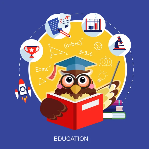 Flat design for education concept with an owl — Stock Vector