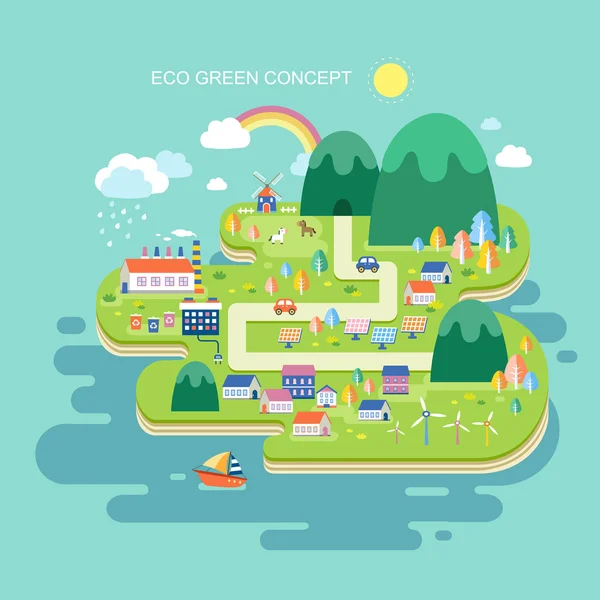 Diseño plano para concepto ecológico verde — Vector de stock